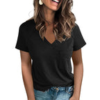 Damen V-Ausschnitt T-Shirt mit Brusttasche R&B