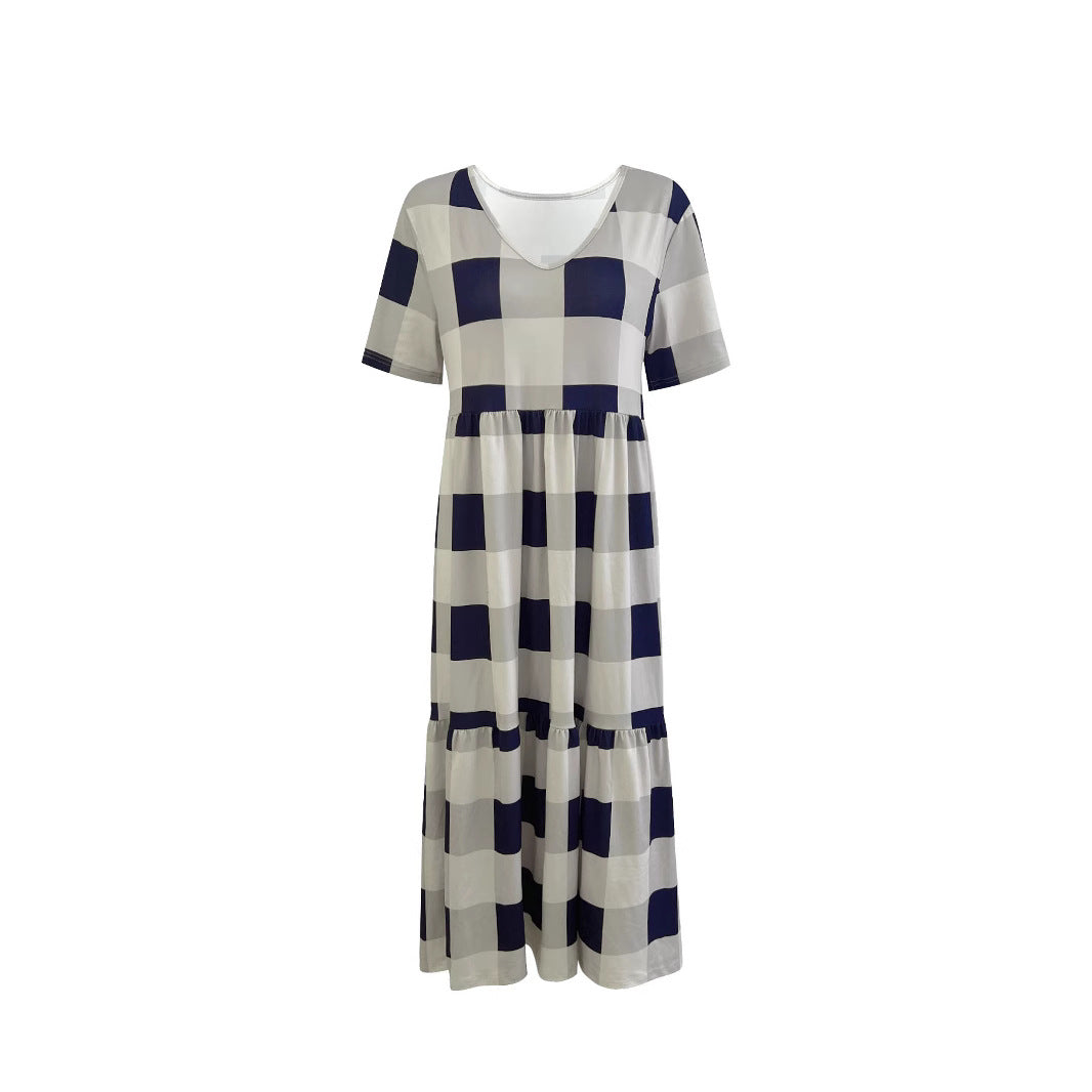Damen Langarmkleid mit modischem Karomuster und fließendem Schnitt R&B