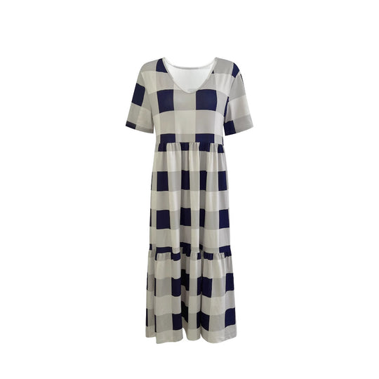 Damen Langarmkleid mit modischem Karomuster und fließendem Schnitt R&B