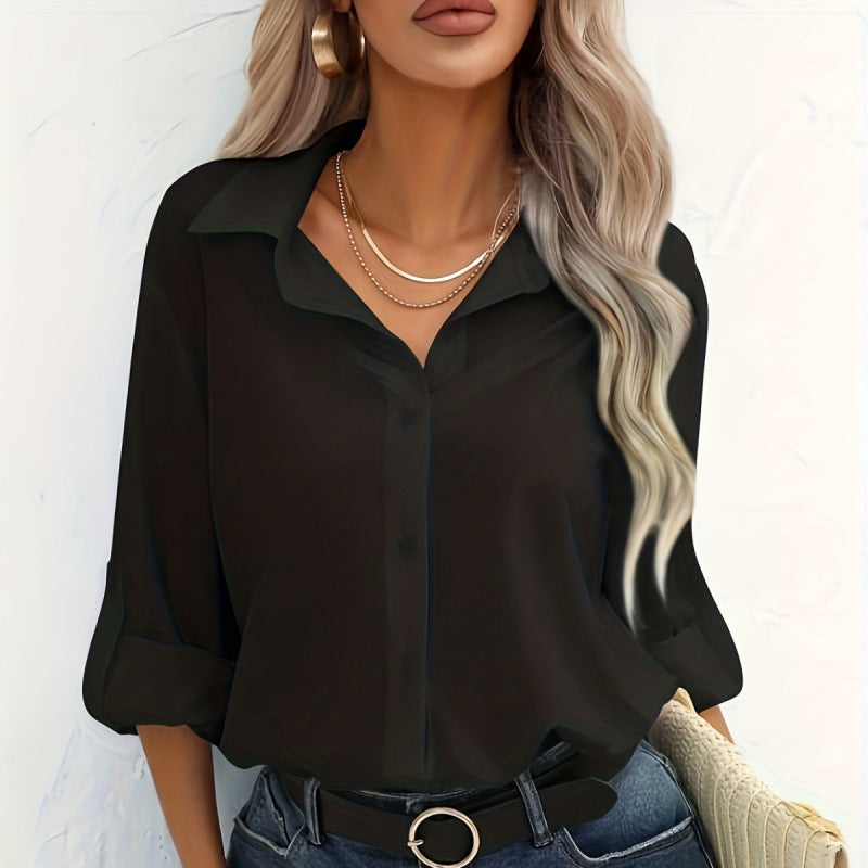 Damen elegante langärmelige Bluse aus atmungsaktiver Baumwolle R&B