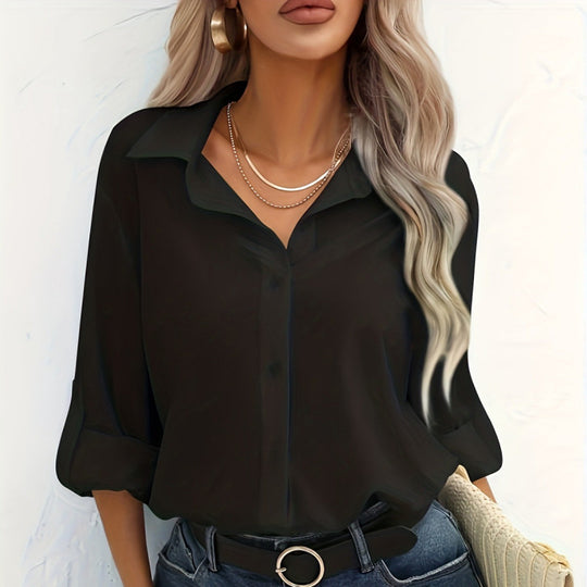 Damen elegante langärmelige Bluse aus atmungsaktiver Baumwolle R&B