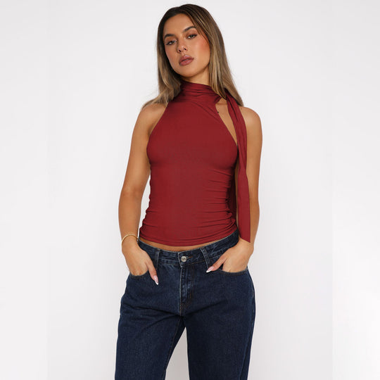 Damen Elegantes Trägershirt mit asymmetrischem Ausschnitt und feinem Bindedetail R&B