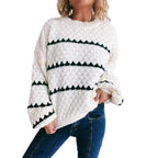 Damen Grobstrickpullover mit kontrastierenden Streifen R&B