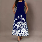 Damen Maxikleid mit floralen Akzenten und seitlichen Eingrifftaschen R&B
