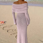 Damen Off-Shoulder Strickkleid mit langen Ärmeln und eleganter Silhouette R&B