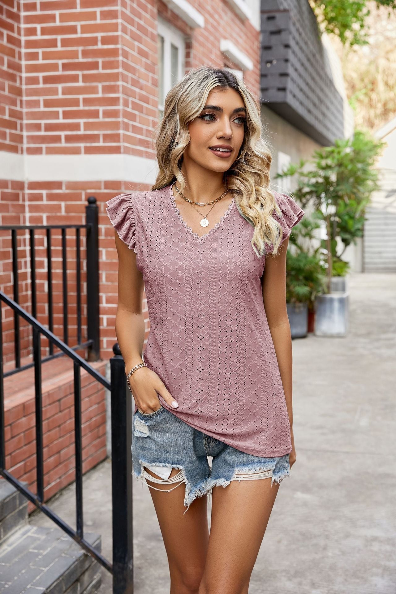 Damen Elegantes Freizeitoberteil mit verspielten Rüschendetails R&B