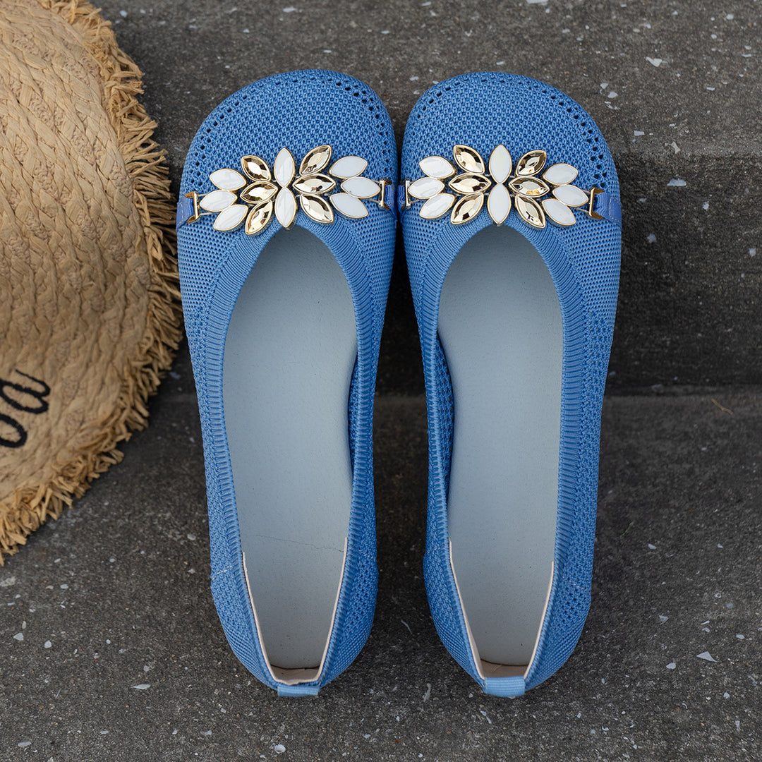 Damen Elegante und atmungsaktive Ballerinas mit floraler Verzierung R&B