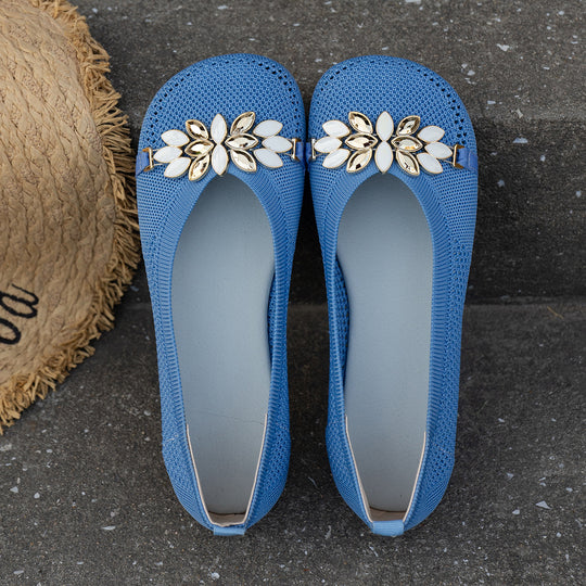 Damen Elegante und atmungsaktive Ballerinas mit floraler Verzierung R&B