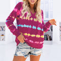 Damen lässiger V-Ausschnitt Pullover im modischen Tie-Dye-Design
