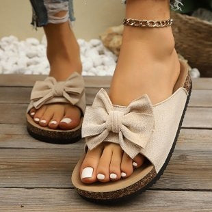 Damen Komfortable Kork-Sandalen mit dekorativem Schleifen-Design R&B