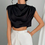Damen elegantes Oberteil mit weichen Stofffalten und Rückenausschnitt R&B