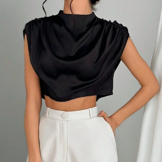 Damen elegantes Oberteil mit weichen Stofffalten und Rückenausschnitt R&B