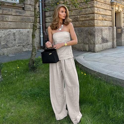 Damen Elegantes Zweiteiliges Set aus Leinen R&B