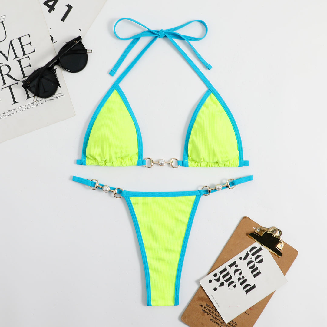 Damen Triangel-Bikini mit modischem Rippdesign und dekorativen Elementen R&B
