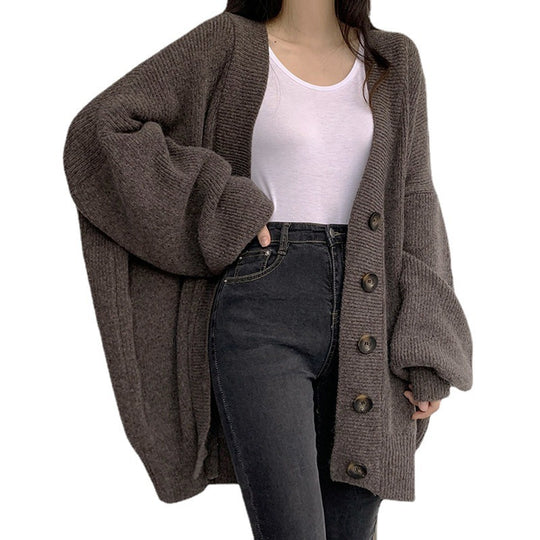 Damen Grobstrick Cardigan mit oversized Schnitt und dekorativen Knöpfen R&B