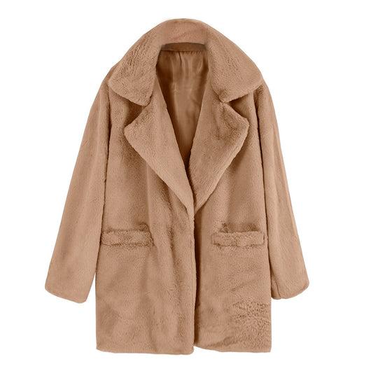 Damen kuscheliger Oversized-Baumwollmantel mit luxuriösem Fellimitat R&B