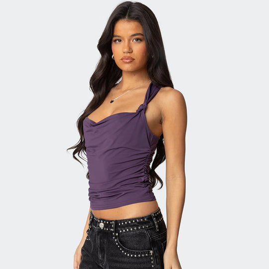 Damen modisches Top mit Knoten-Detail und Raffungen R&B