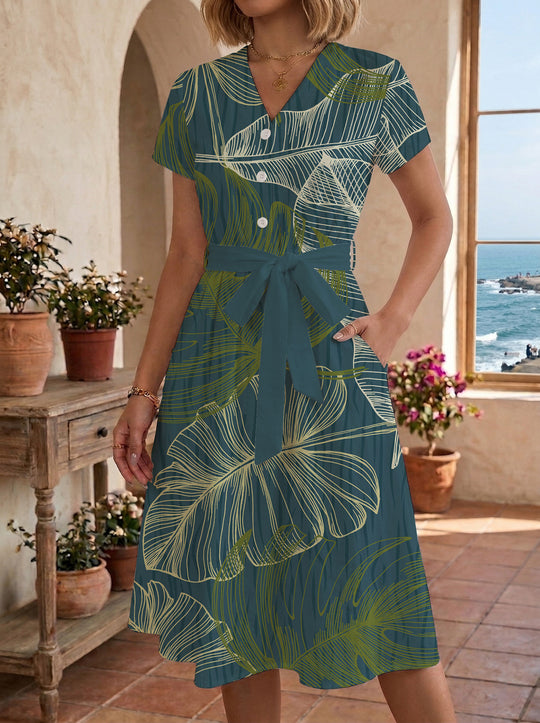 Damen Midi-Kleid mit floralem Design und bequemer Passform R&B
