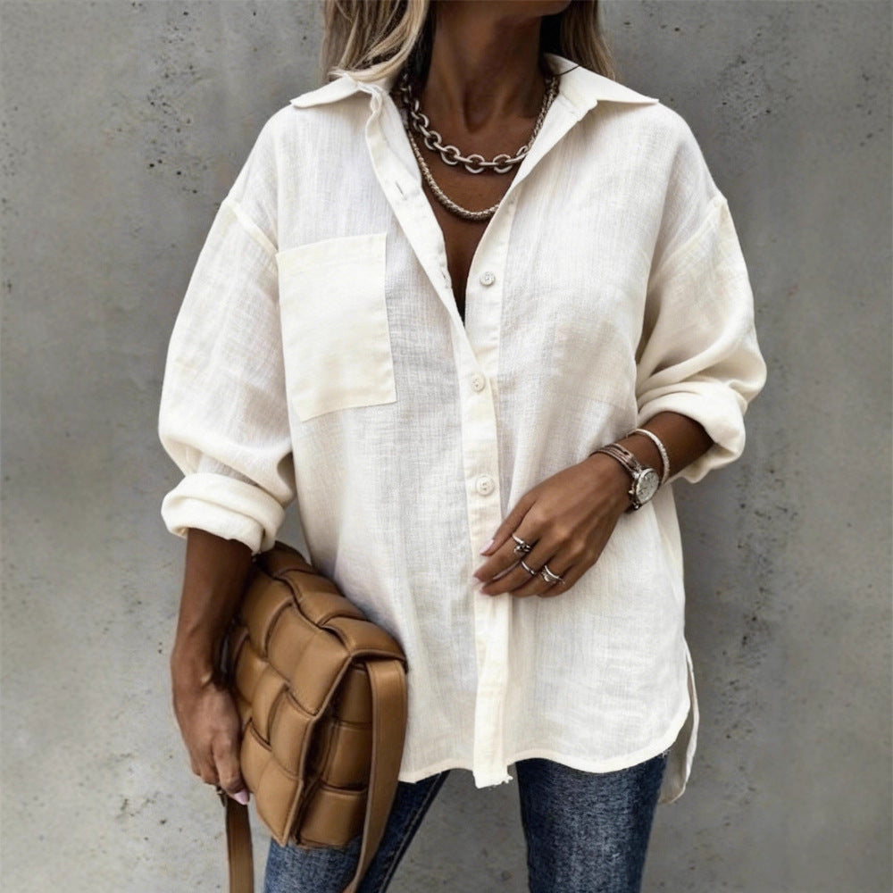 Damen Leichte und lässige Bluse mit Brusttasche R&B