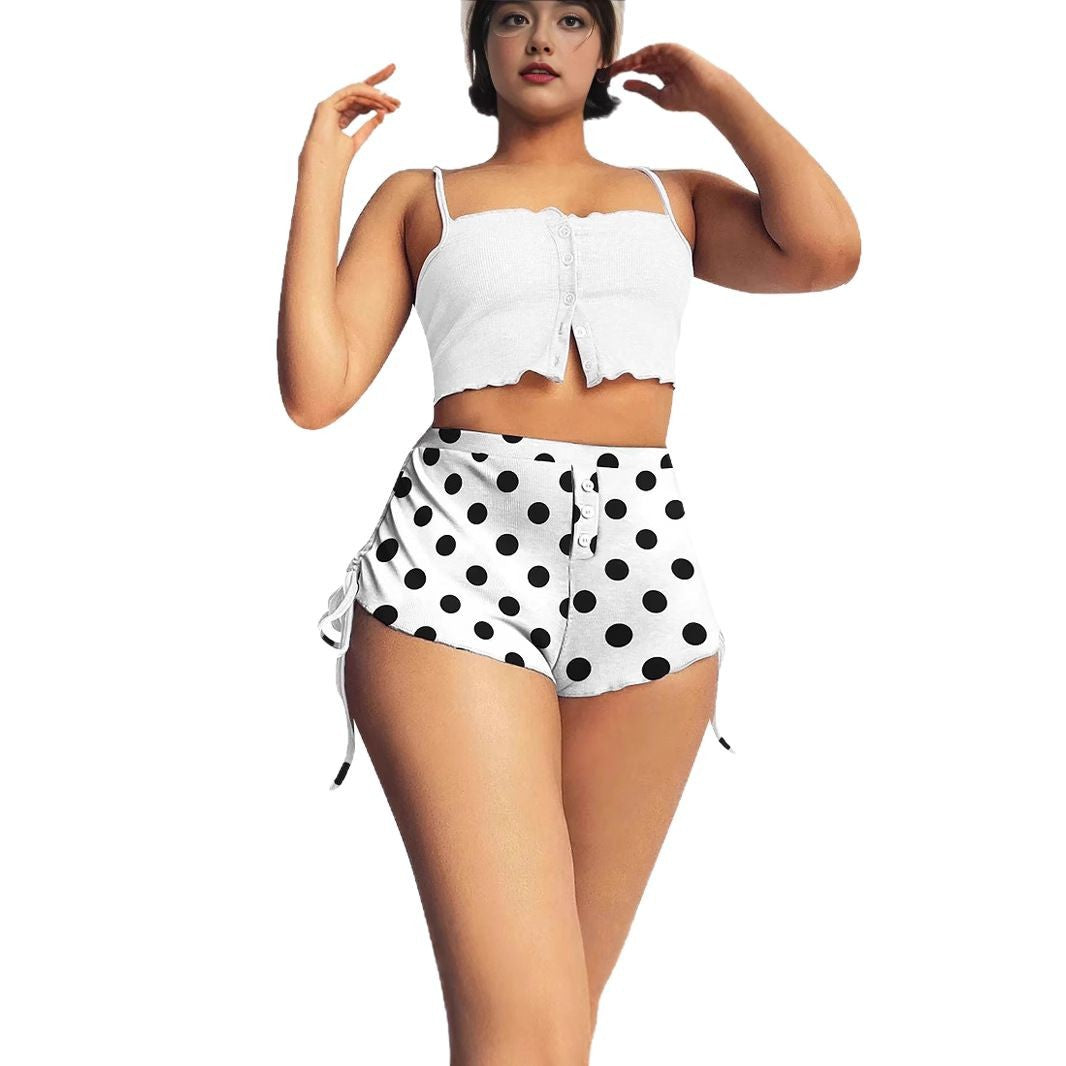 Damen Modisches Kurzoberteil und hoch taillierte Shorts Set mit Punkten R&B