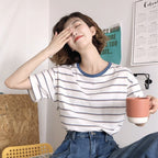 Damen Gestreiftes T-Shirt mit Rundhalsausschnitt und lockerer Passform