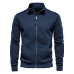 Herren nan sportive Baumwoll-Sweatjacke mit Stehkragen und Kängurutaschen R&B