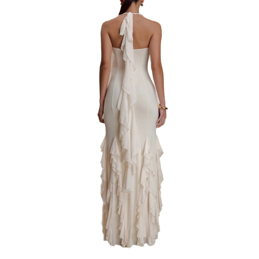 Damen Elegantes Langarm-Maxikleid mit Rüschendetails R&B