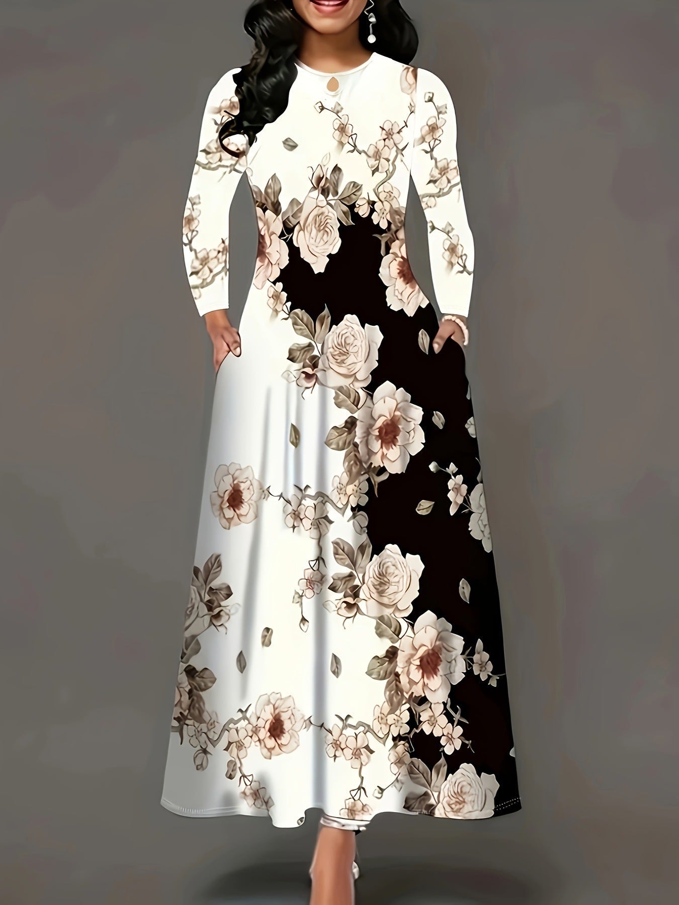 Damen Maxikleid mit floralem Design und praktischen Taschen R&B