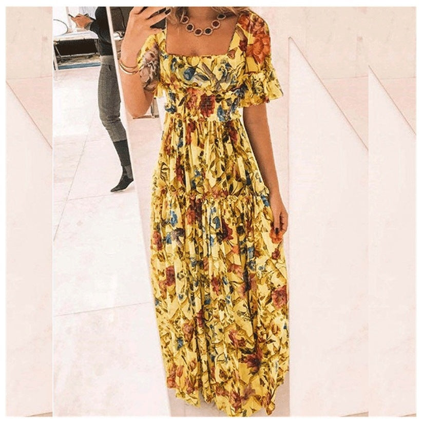 Damen Maxikleid mit floralem Muster und ausgestellten Ärmeln R&B