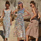 Damen Maxikleid mit floralem Muster und seitlichem Schlitz R&B