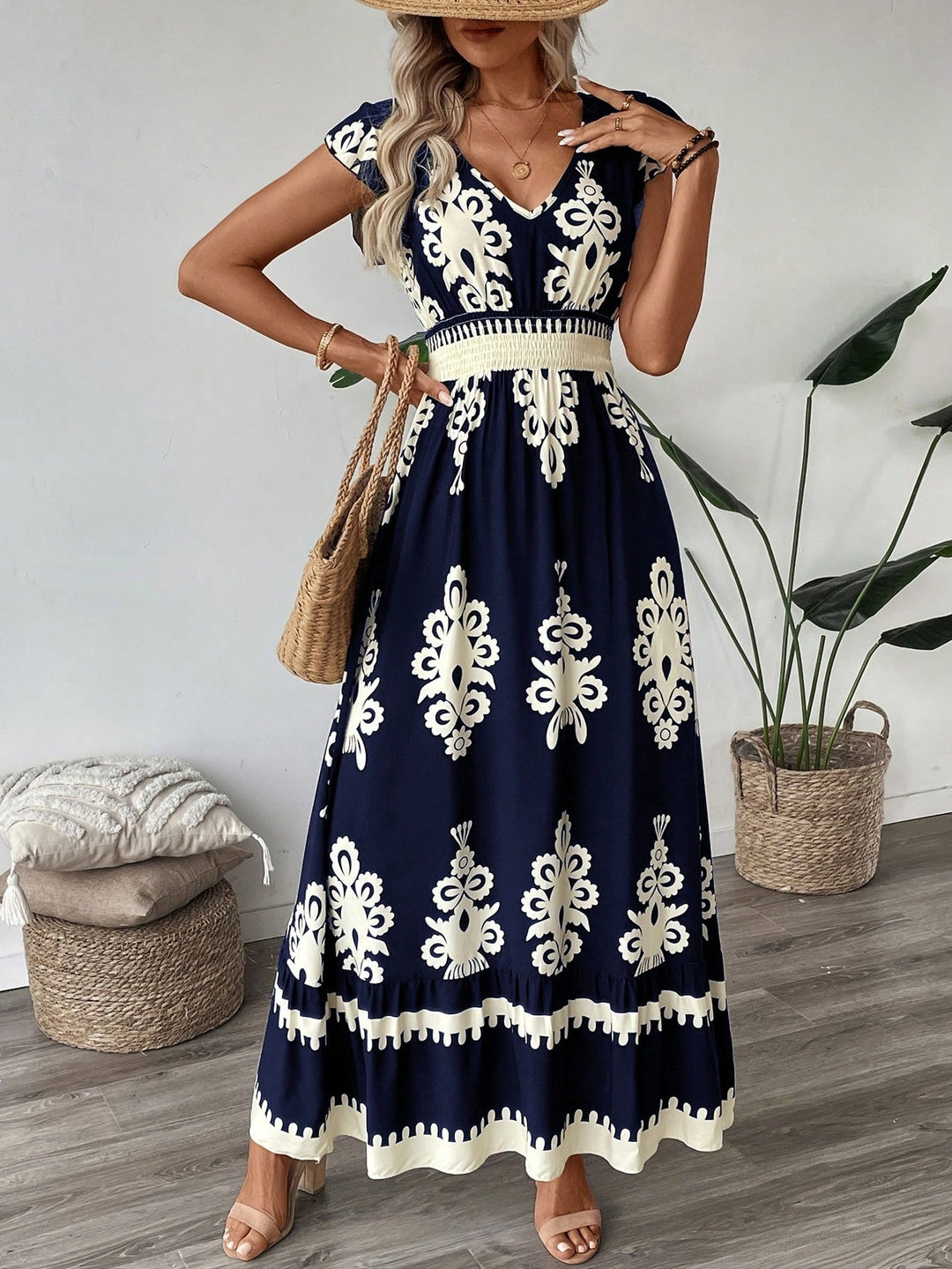 Damen Elegantes Maxikleid mit faszinierendem Musterdruck R&B