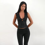 Damen Top mit Spitzenbesatz und raffiniertem Bindedetail R&B
