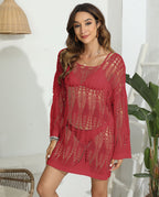 Damen leichter Strickpullover mit modischem Netzdesign R&B