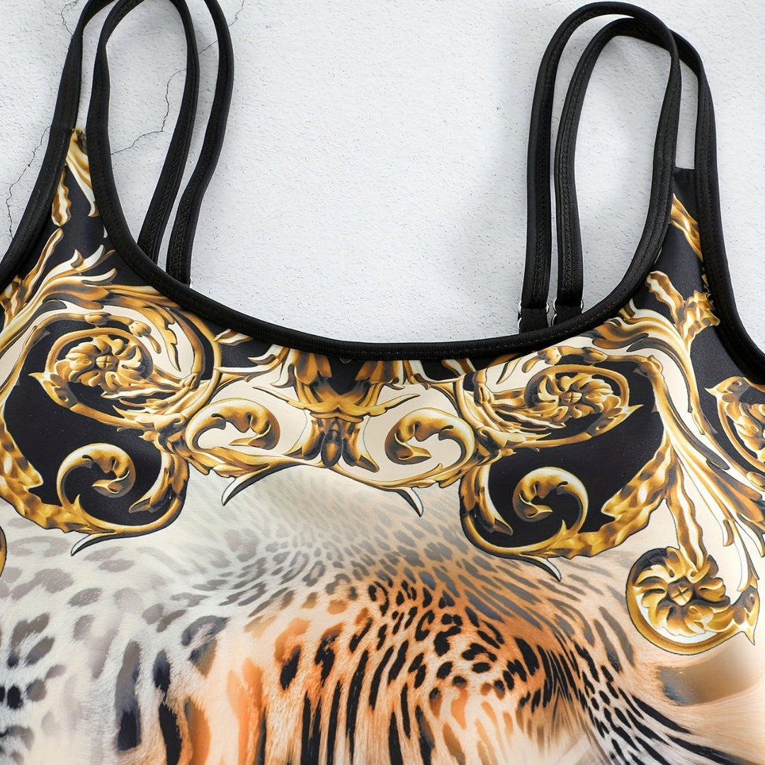Damen Sportliches Tankini-Set mit modischem Animal-Print und Boxershorts R&B