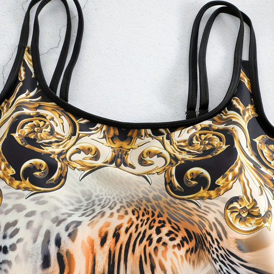 Damen Sportliches Tankini-Set mit modischem Animal-Print und Boxershorts R&B