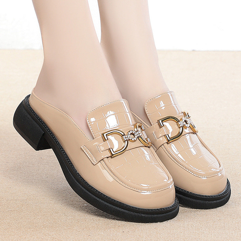 Damen elegante Mokassins mit modisch glänzendem Obermaterial und dekorativem Schmuckdetail R&B