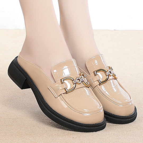 Damen elegante Mokassins mit modisch glänzendem Obermaterial und dekorativem Schmuckdetail R&B