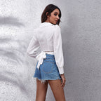Damen Hochgeschlossene Bluse mit Ballonärmeln und Twist-Detail R&B