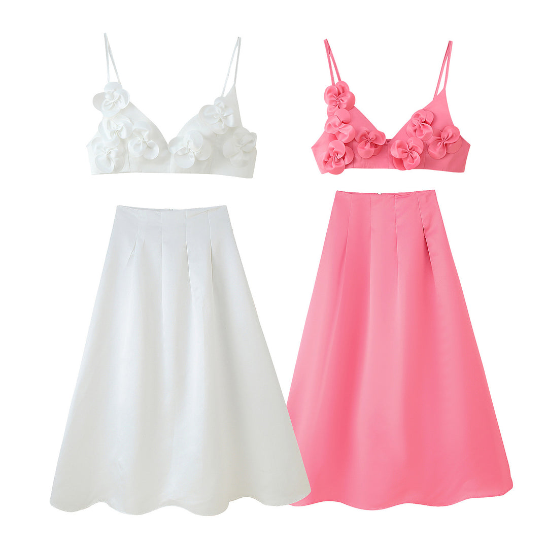 Damen Modisches Set mit Blumendetails und ausgestelltem Rock R&B