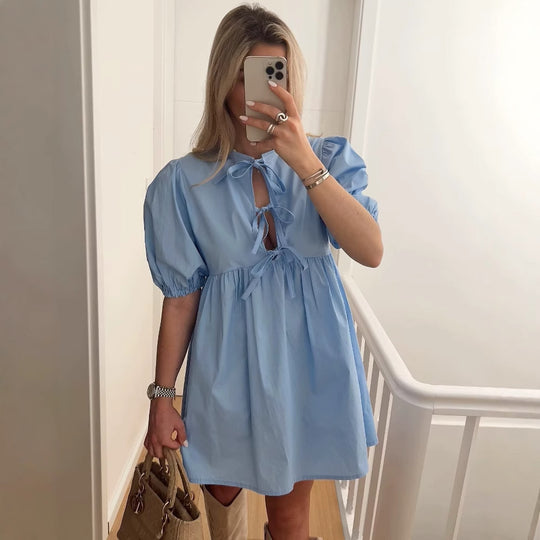 Damen Sommerkleid mit lässigem Leopardenmuster und voluminösen Ärmeln R&B