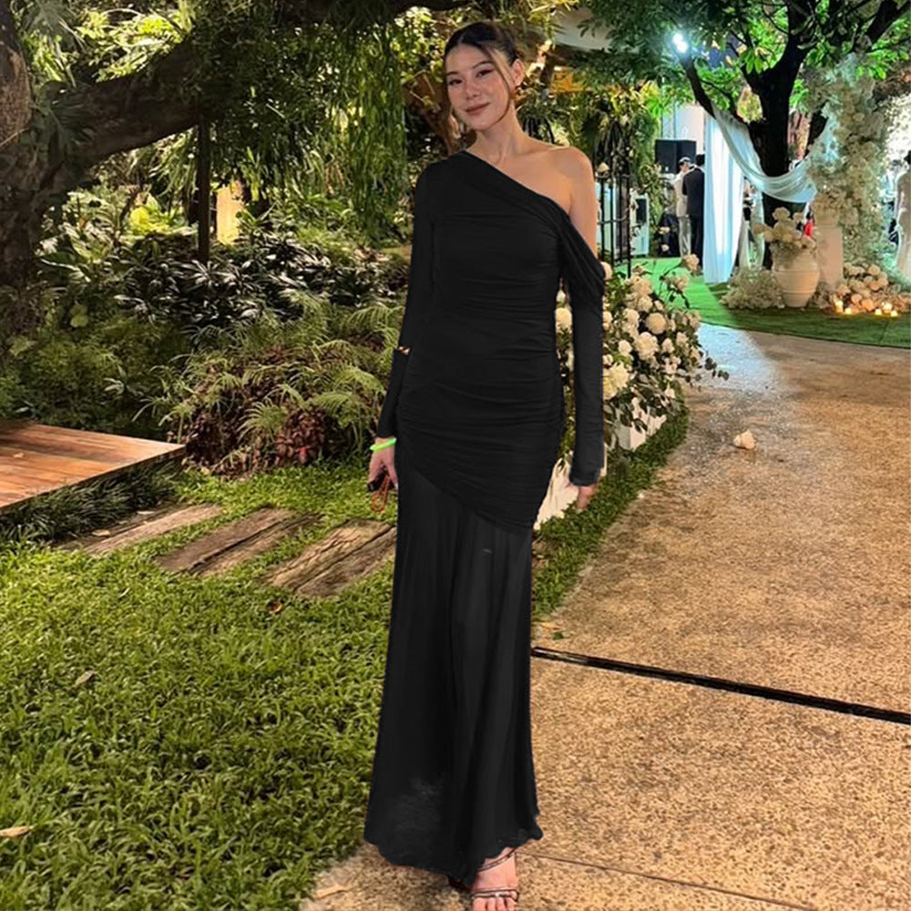 Damen Elegantes Maxikleid mit asymmetrischem Schnitt und raffiniertem Rüschendesign R&B