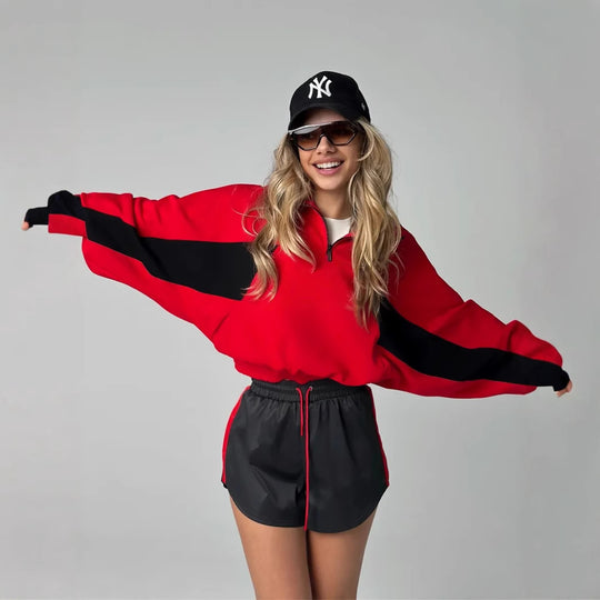 Damen sportliches Freizeit-Set mit lässigem Schnitt und Kontraststreifen R&B