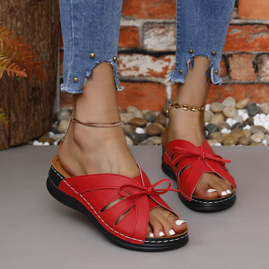 Damen Offene Sandalen mit dekorativen Schleifen und rutschfester Sohle R&B