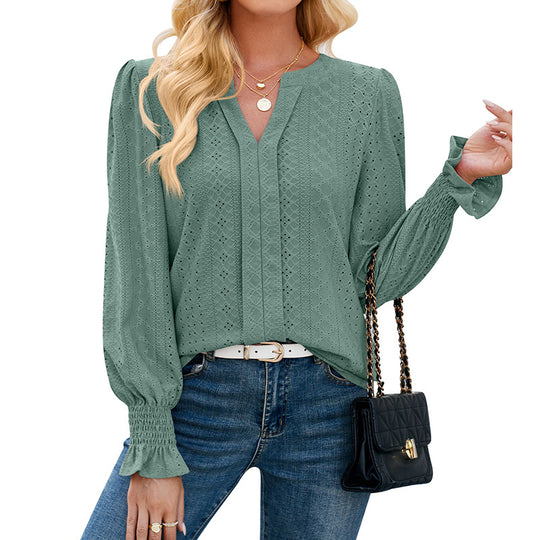 Damen Bluse mit elegantem Lochmuster und lässigem Schnitt R&B