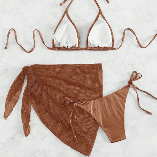 Damen Triangel-Bikini mit raffiniertem Netzrock R&B