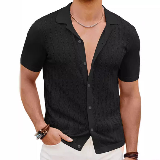 Herren Kurzarm Strickhemd mit strukturiertem Design R&B