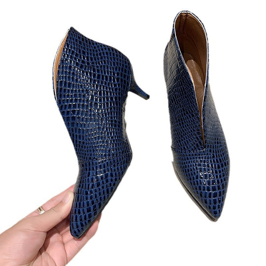 Damen nan spitze Stiefelette mit Krokoprägung und niedrigem Kittenabsatz R&B