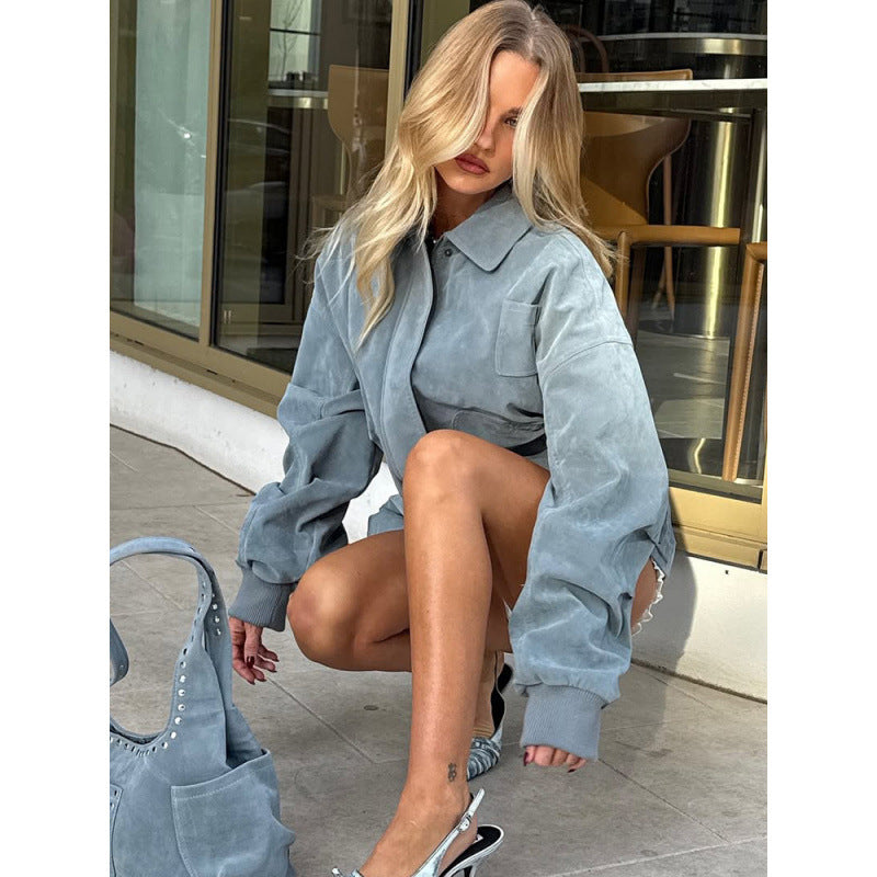 Damen Oversized Kunstlederjacke mit lässigem Schnitt und praktischen Taschen R&B