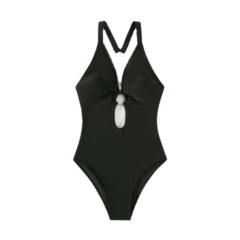 Damen Einteiliger Badeanzug mit tiefem V-Ausschnitt und faszinierendem Cut-Out R&B