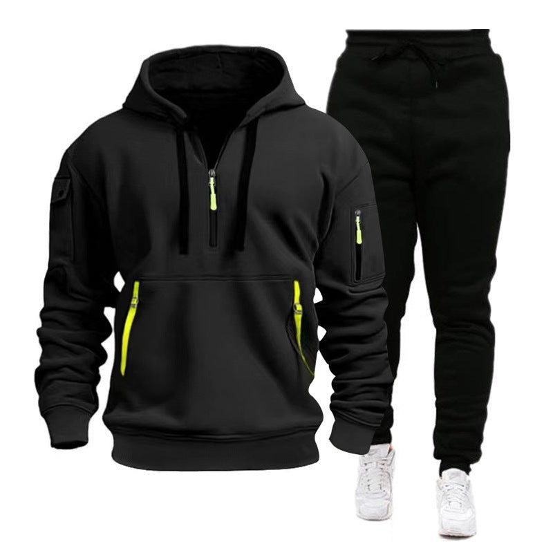 Herren Sportlicher Hoodie- und Jogginghosenanzug mit funktionalen Reißverschlusstaschen R&B